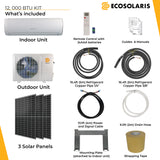 ECOSOLARIS 12 000 BTU Hybrid Solar Mini-Split Kit + 1200 Watts of Solar PV—Air Conditioner Heat Pump Energy Star Certified